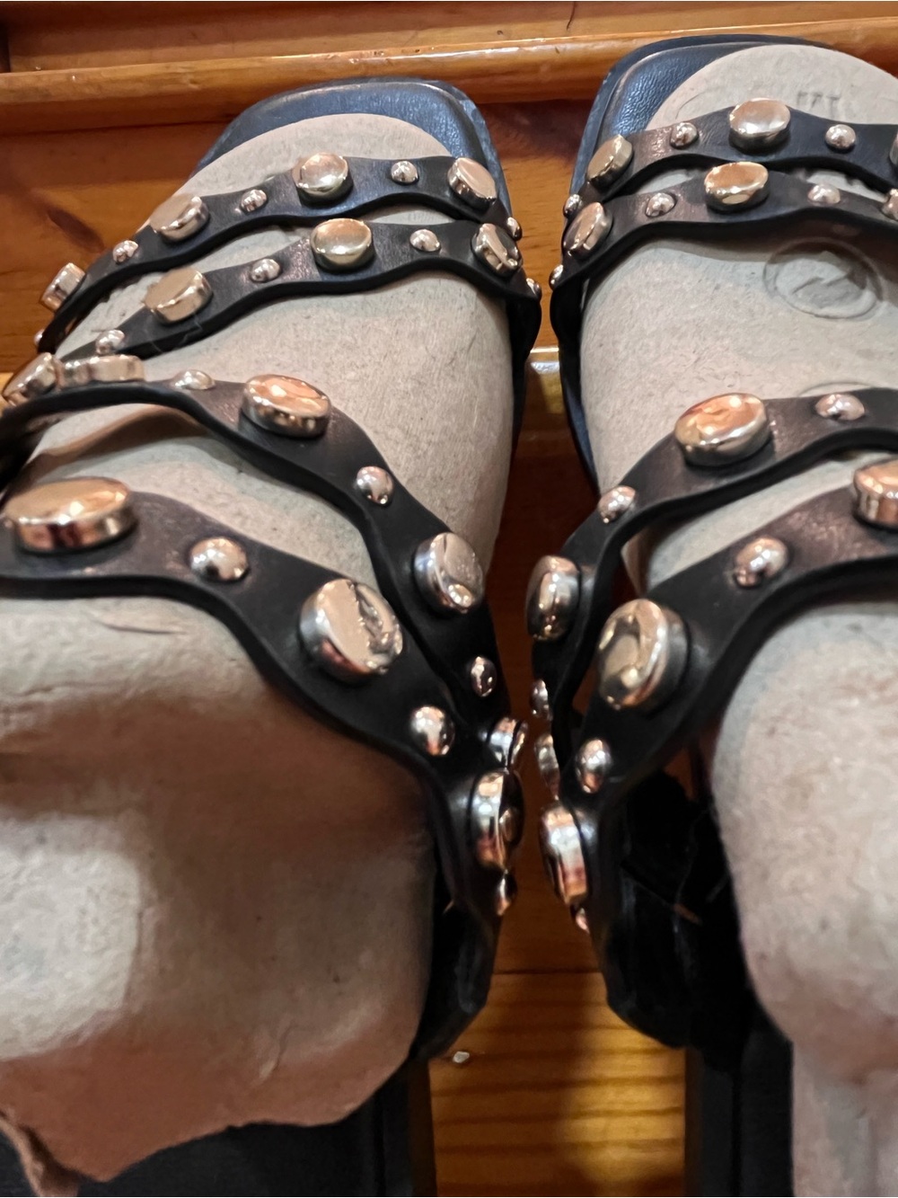 A New Day Black Studded Sandals Strappy Slide Mule Flats Goth Urban Beach Size 9 - Picture 7 of 9